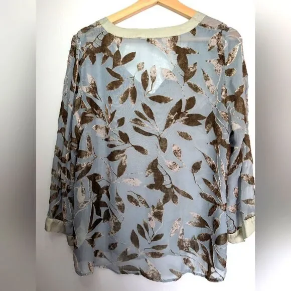 Nile (Swiss Brand) Silk Floral Burnout Velvet  Grey Blue Size M - Picture 13 of 14